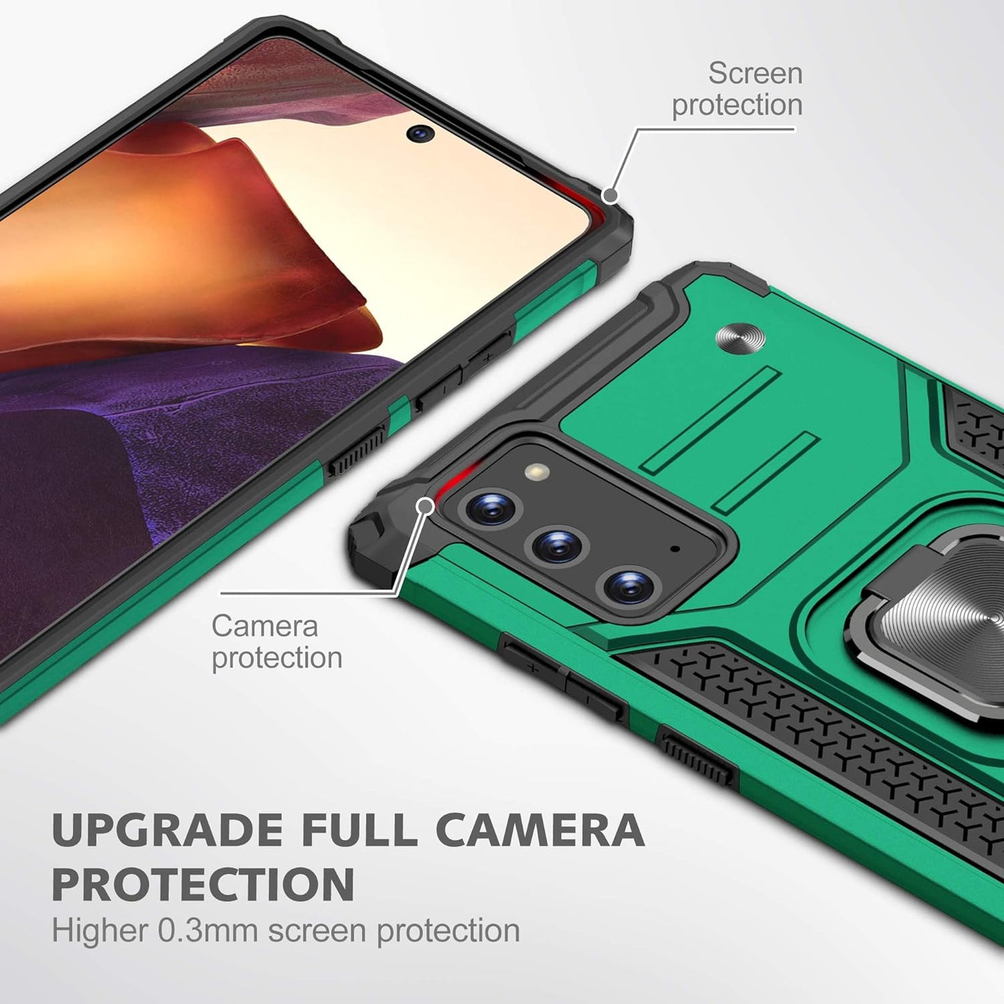 Ymhxcy Galaxy Note 20 Case, Samsung Note 20 5G Case, Armor Grade Cases with Rotating Holder Kickstand Non-Slip Hybrid Rugged Phone Case for Samsung Galaxy Note 20 6.7"-KK Dark Green  YmhxcY   