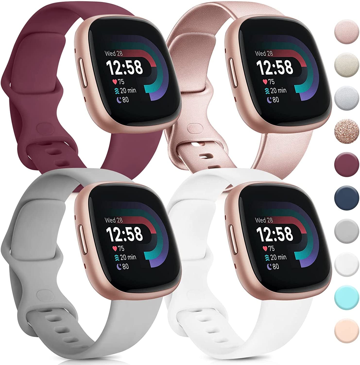 4 PACK Bands Compatible with Fitbit Sense 2 / Sense Bands/ Fitbit Versa 4/ Versa 3 Bands Women Men, Classic Soft Silicone Straps for Fitbit Sense 2 / Sense / Versa 4 / Versa 3 Smart Watch  AK   