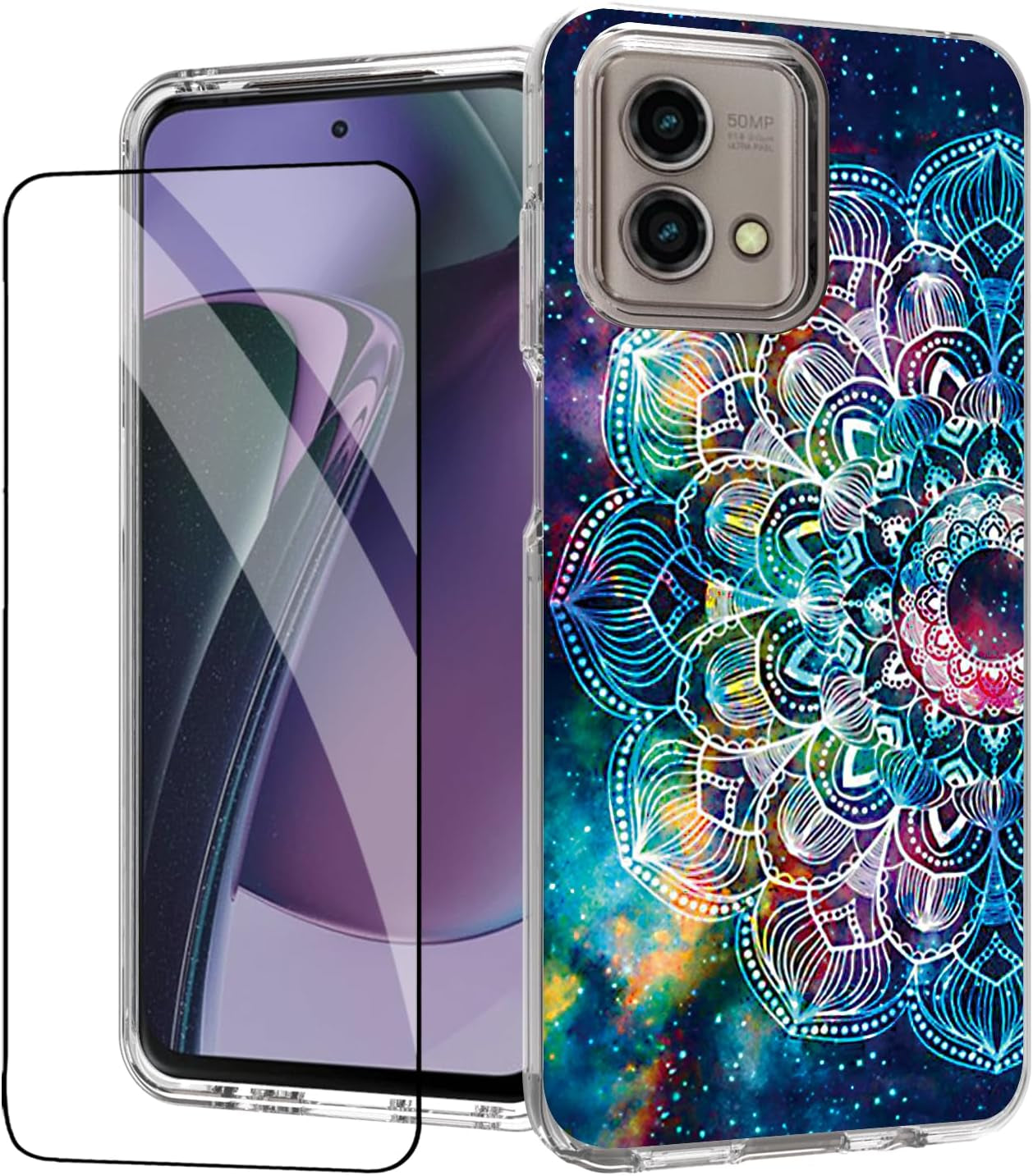 For Moto G Stylus 5G (2023) Case,Tempered Glass Screen Protector, Shockproof Drop Protective 2 in 1 Hybrid Hard PC Soft TPU Case for Motorola Moto G Stylus 5G (2023) (Mandala)  DDTKZC   