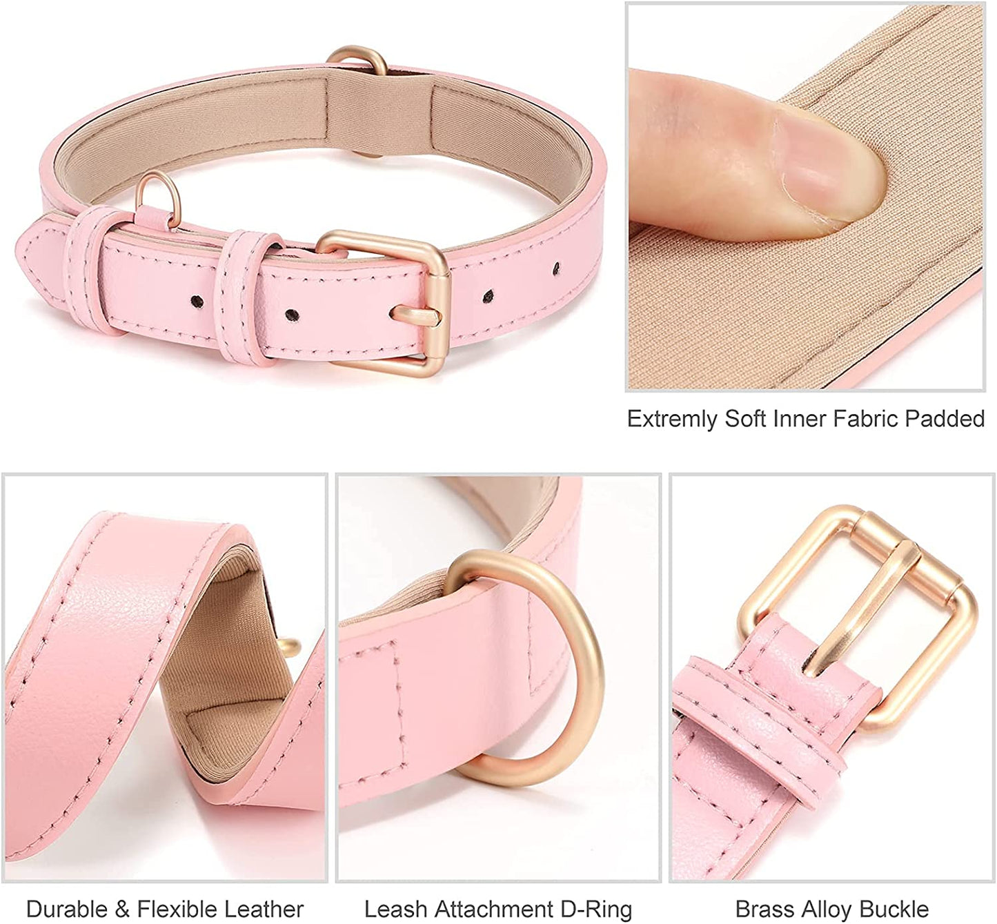 WHIPPY Airtag Leather Dog Collar GPS Tracker Air Tag Puppy Collar Adjustable Soft Leather Padded Dog Collar with Airtag Holder Case for Small Medium Large Dog Pet Backpack,Pink,M  WHIPPY   