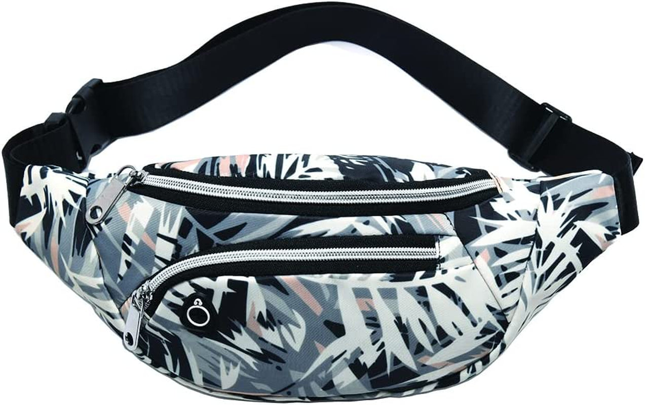 YUNGHE Waist Pack Bag for Men&Women - Fanny Pack for Workout Traveling Running.  MOCE Black white gray leaf  