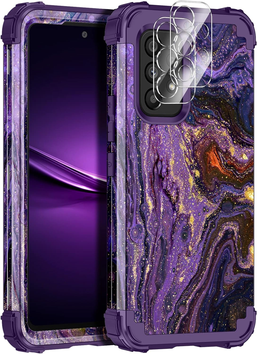 Miqala for Galaxy A53 5G Case,Glow in the Dark Three Layer Shockproof Hard Plastic+Silicone Rubber Protective Case for Samsung Galaxy A53 5G,Blue Sky  Miqala Deep Purple  