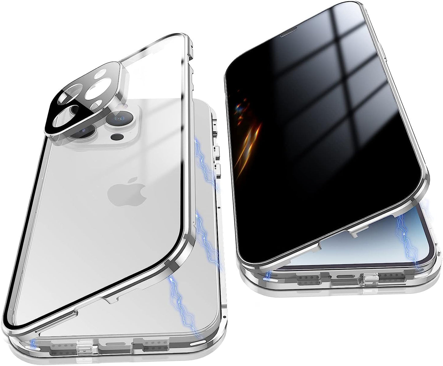 Jonwelsy anti Peeping Case for Iphone 14 Pro Max, 360 Degree Front and Back Privacy Tempered Glass Cover, anti SPY Screen, anti Peep Magnetic Adsorption Metal Bumper for Iphone 14 Pro Max (Silver)  Jonwelsy   