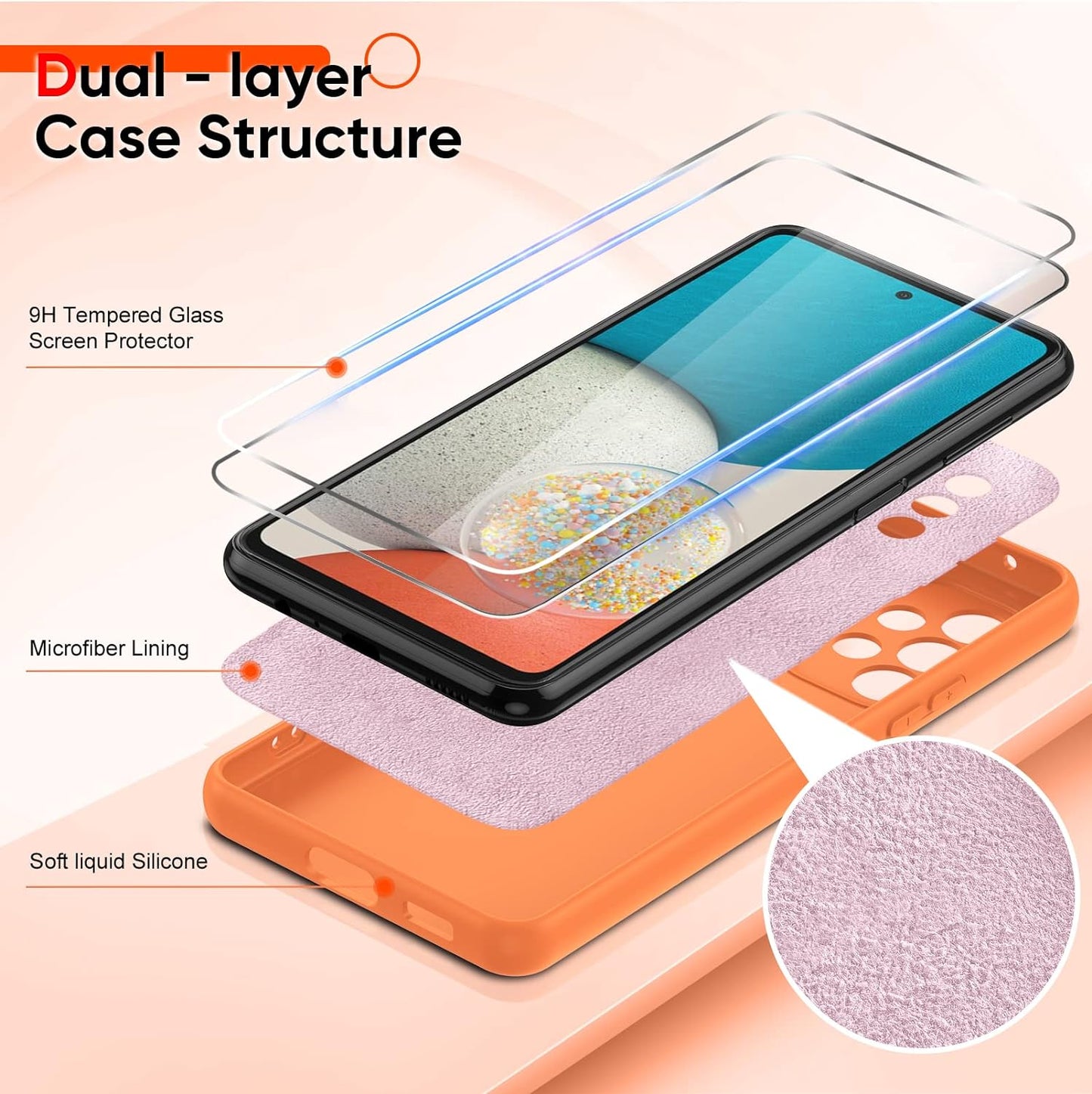Leyi for Galaxy A53 Case, Case for Galaxy A53 5G with [2 Pack] Tempered Glass Screen Protector, Liquid Silicone Soft Microfiber Liner Cover Phone Case Samsung A53 5G, Orange  LeYi   