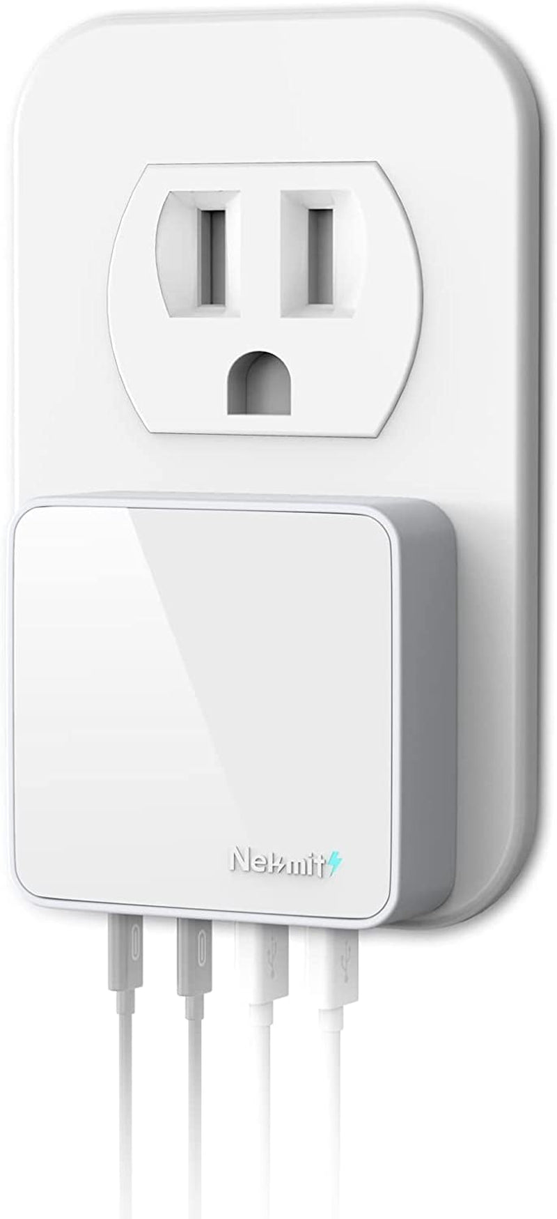 Nekmit USB C Charger, Thin Flat 52W 4-Port Fast Wall Charger with Two 20W Power Delivery and 2 USB Port for Iphone 14/14 Pro/14 Pro Max, Galaxy, Pixel, Ipad Pro, Airpods Pro and More, Upgraded  Nekmit Compact   