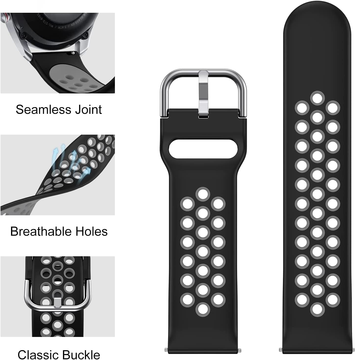 NAHAI 3 Pack Sport Bands Compatible with Samsung Galaxy Watch 46Mm/Gear S3 Frontier for Men Women, 22Mm Watch Band Silicone Quick Release Rubber Replacement Strap for Galaxy Watch 3 LTE (45Mm)  NAHAI   