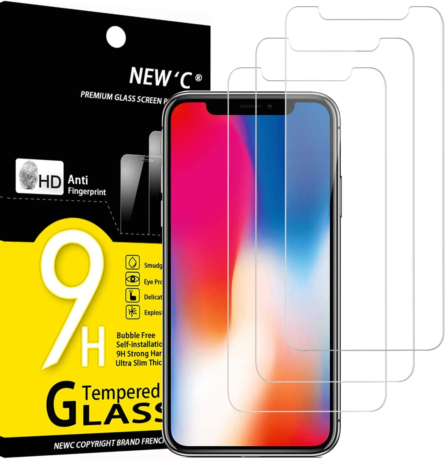 NEW'C [3 Pack] Designed for Iphone 11 Pro Max, Iphone XS Max (6.5") Screen Protector Tempered Glass, Case Friendly Ultra Resistant  NEW'C Iphone 11Pro/X/Xs 5.8"  