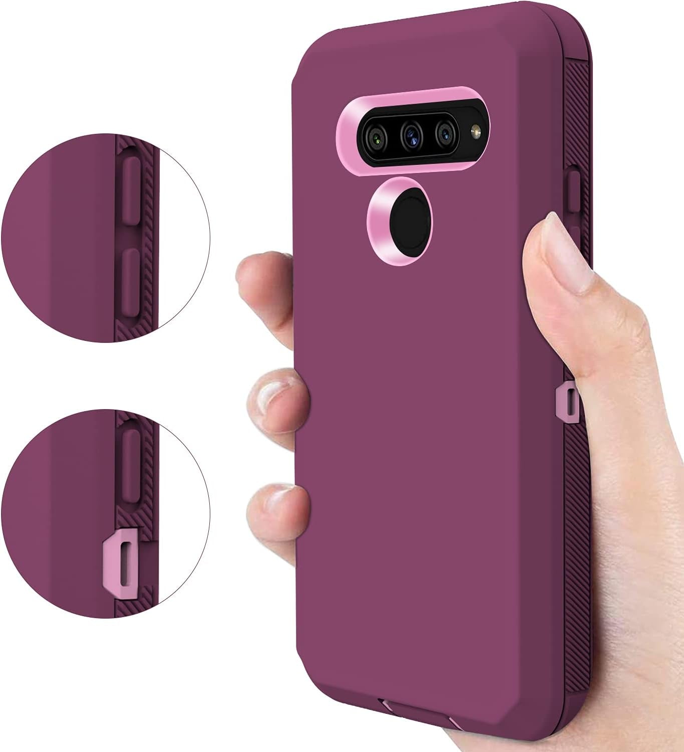 Annymall for LG V40 Case, LG V40 Thinq Case, with Built in Screen Protector Full Body Rugged 3 in 1 Bumper Heavy Duty Shockproof Drop/Dust-Proof Protective Phone Case Cover for LG V40 (Wine/Pink)  Annymall   