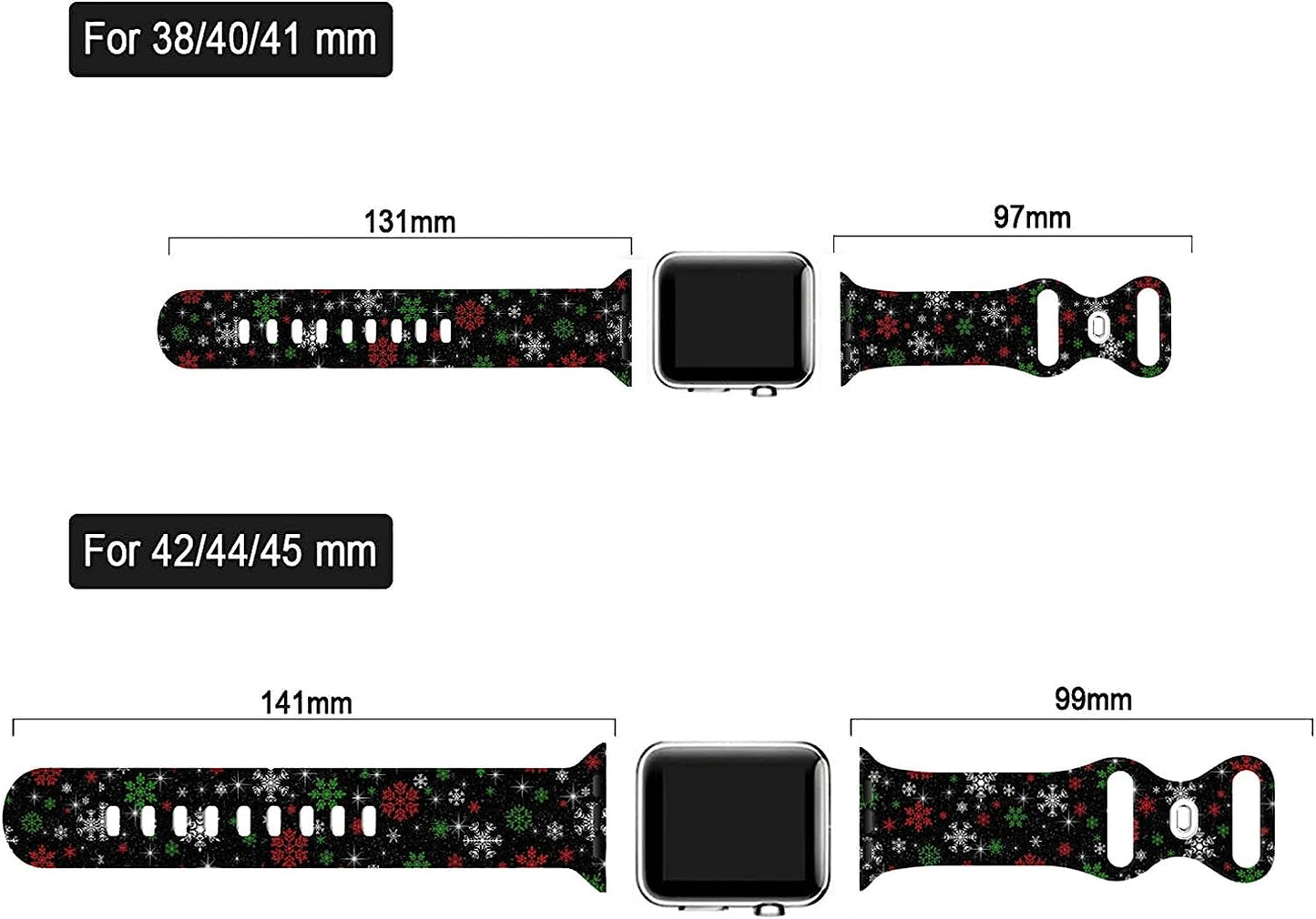 Christmas Watch Band Compatible with Apple Watch 38Mm 40Mm 41Mm 42Mm 44Mm 45Mm, Xmas Silicone Christmas Pattern Replacement Bands Wristbands Strap Compatible with All Iwatch Series  WANSENCE   