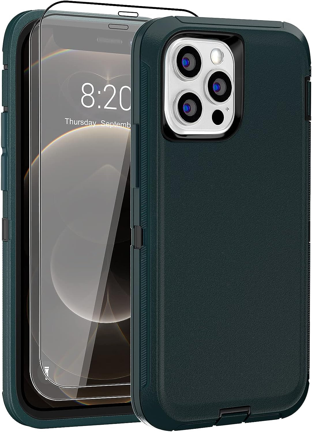 DHCALL for Iphone 12 Case & Iphone 12 Pro Case (6.1"), with 2 Tempered Glass Screen Protector,Belt Clip Holster, [Full Body Drop Protection] Shockproof Tough Durable 6.1 Inch（Black Green+Clip）  DHCALL   