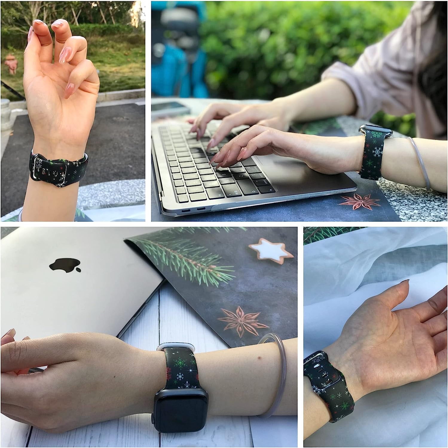 Christmas Watch Band Compatible with Apple Watch 38Mm 40Mm 41Mm 42Mm 44Mm 45Mm, Xmas Silicone Christmas Pattern Replacement Bands Wristbands Strap Compatible with All Iwatch Series  WANSENCE   