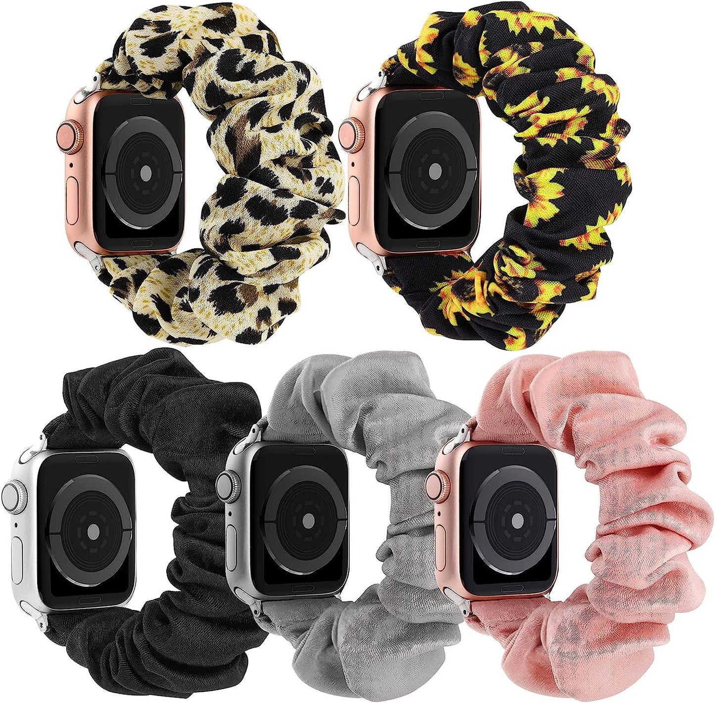 Bigqin 5-Packs Elastic Band Solo Loop Scrunchie Bands Compatible with Apple Watch Series 8 7 (41Mm) Series 6 SE (40Mm) Series 3 2 1 (38Mm), Women Bracelet Strap Compatible with Iwatch 41Mm 40Mm 38Mm  Bigqin   