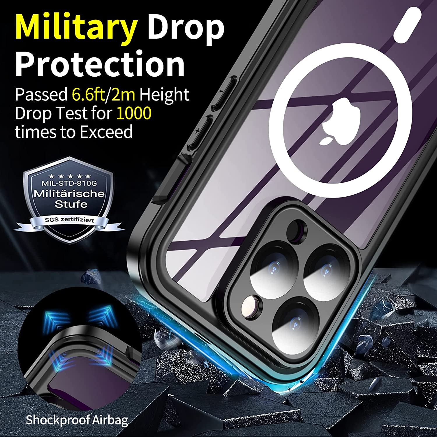 MOZOTER for Iphone 14 Pro Max Case Waterproof,Built-In 9H Tempered Glass Screen Protector [Real 360][IP68 Underwater][14Ft Military Dropproof][Dustproof][Compatible with Magsafe] - Black/Clear  MOZOTER   