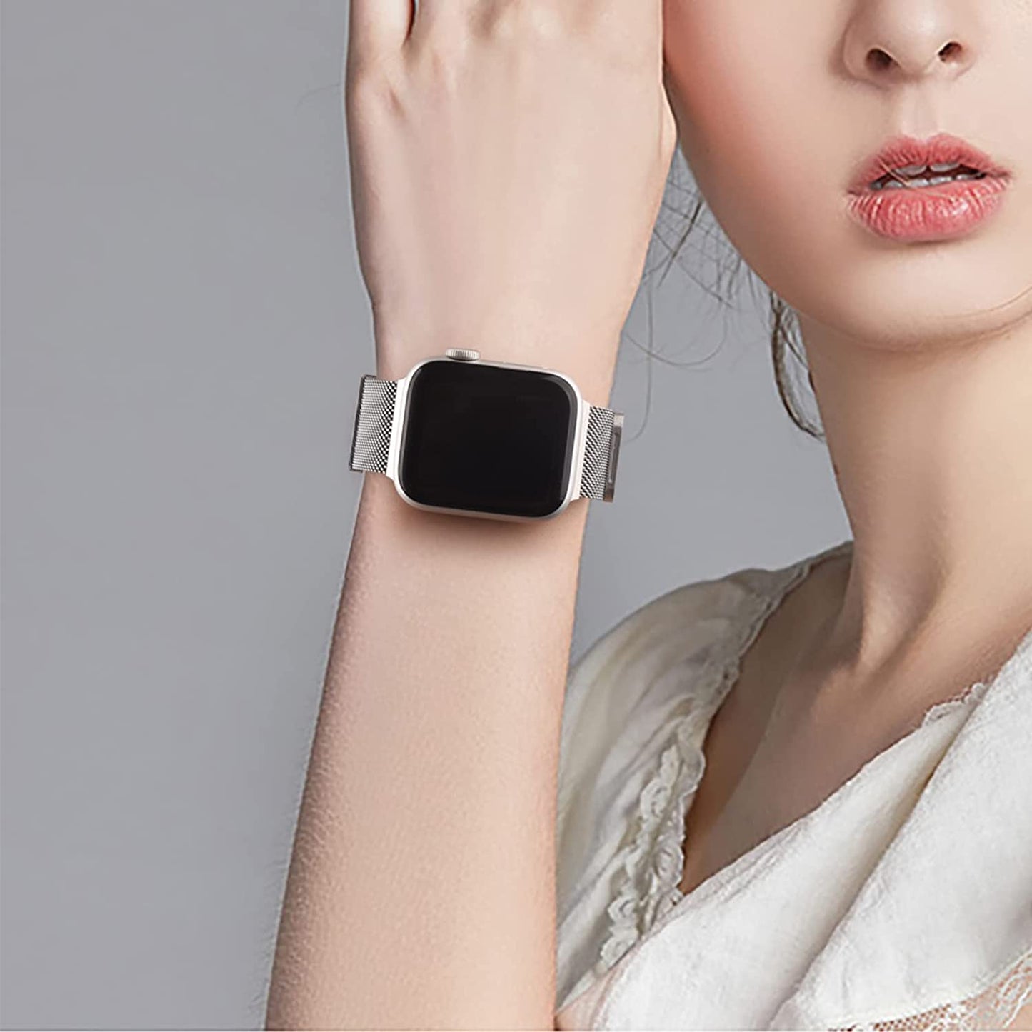 [2 PACK] Metal Stainless Steel Bands Compatible with Apple Watch Bands Series 8 7 6 5 4 3 2 1 SE 41Mm 40Mm 38Mm 42Mm 44Mm 45Mm, Mesh Loop Magnetic Milanese Strap for Iwatch Bands Women Men  Amzpas   