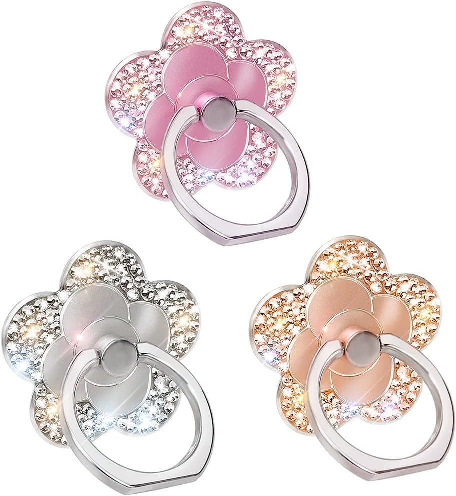Bling Cute Butterfly Cell Phone Ring Holder with Crystal Rhinestone 360°Rotation Metal Finger Stand Kickstand Universal Compatible with Iphone Samsung Galaxy LG Google Ipad 2 Pack（Purple & Pink）  Walaivgne pink+silver+rose gold  