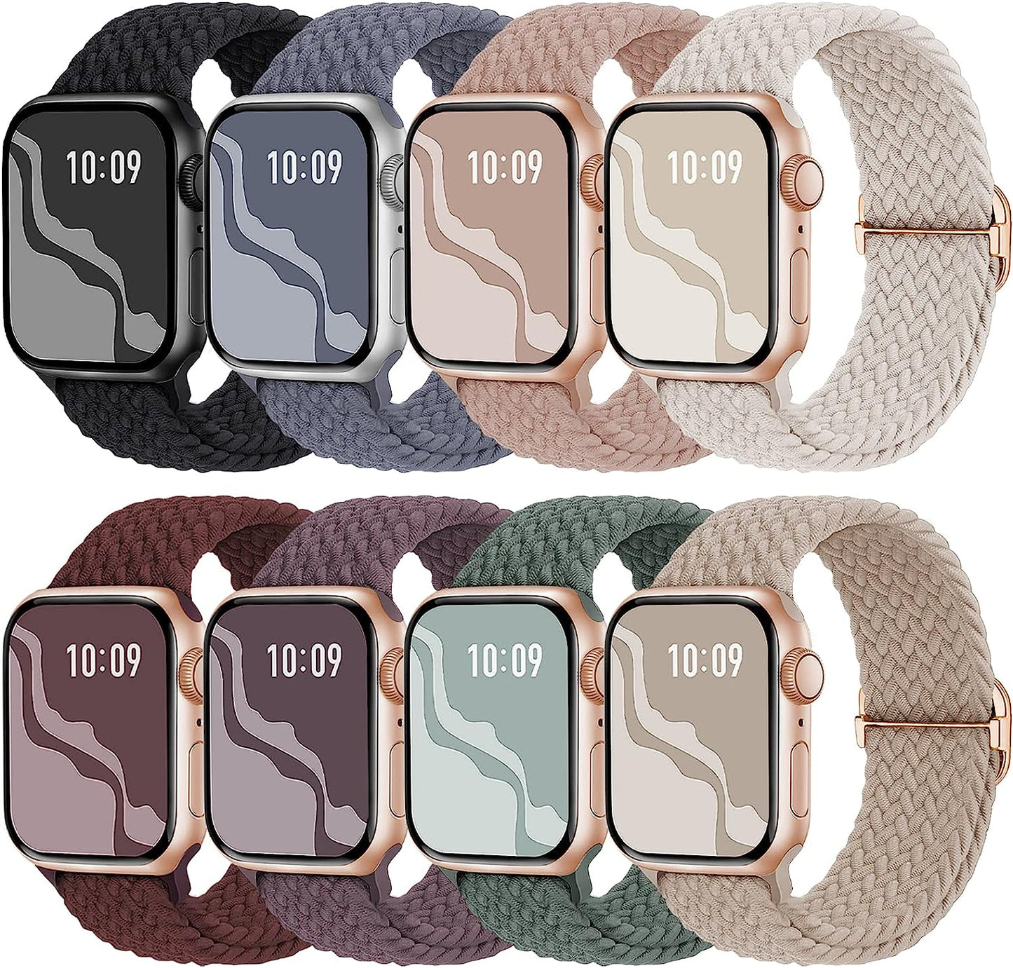 Braided Solo Loop Band 8-Pack Compatible with Apple Watch Band 38Mm 40Mm 41Mm 42Mm 44Mm 45Mm 49Mm Women Men, Adjustable Stretchy Elastic Replacement Strap for Iwatch Series Ultra SE 8 7 6 5 4 3 2 1  Suitisbest A-8 Packs 42/44/45/49mm 