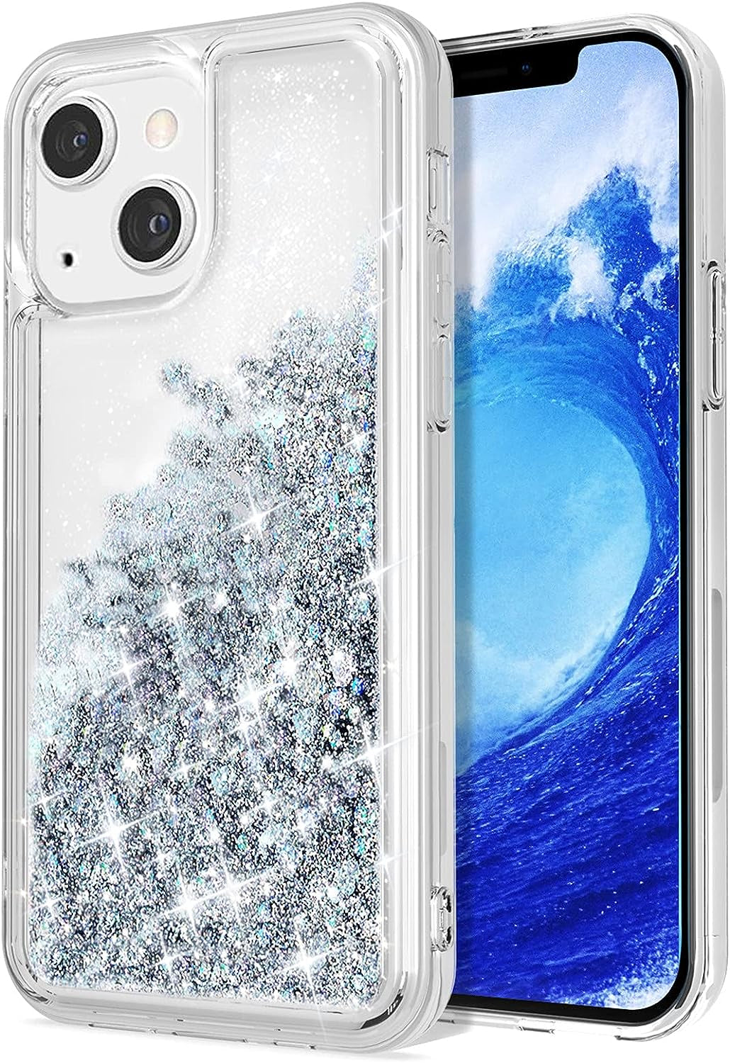 WORLDMOM Compatible with Iphone 13 Mini Case,Clear Bling Flowing Liquid Floating Sparkle Colorful Glitter Waterfall TPU Protective Phone Case Compatible with Iphone 13 Mini [5.4 Inch 2021], Silver  WORLDMOM   