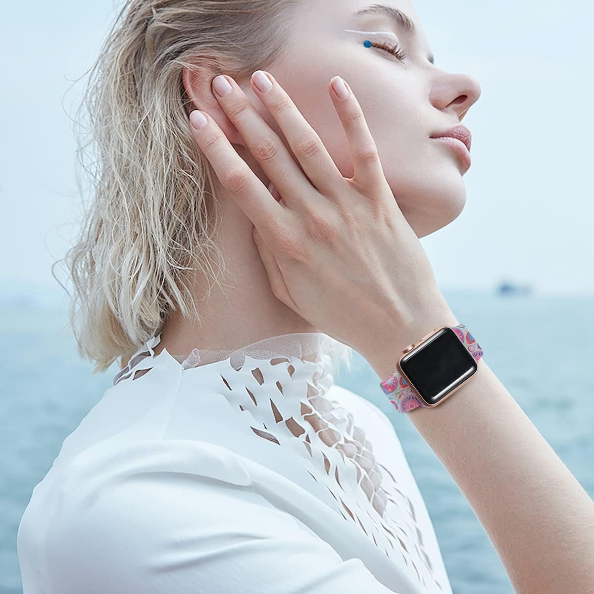 Creategreat Transparent Bands Compatible with Apple Watch Bands 41Mm 40Mm 38Mm 45Mm 44Mm 42Mm for Women Men, Clear Silicone Printed Fadeless Pattern Replacement Strap for Iwatch SE & Series 8,7,6,5,4,3,2,1  CreateGreat   