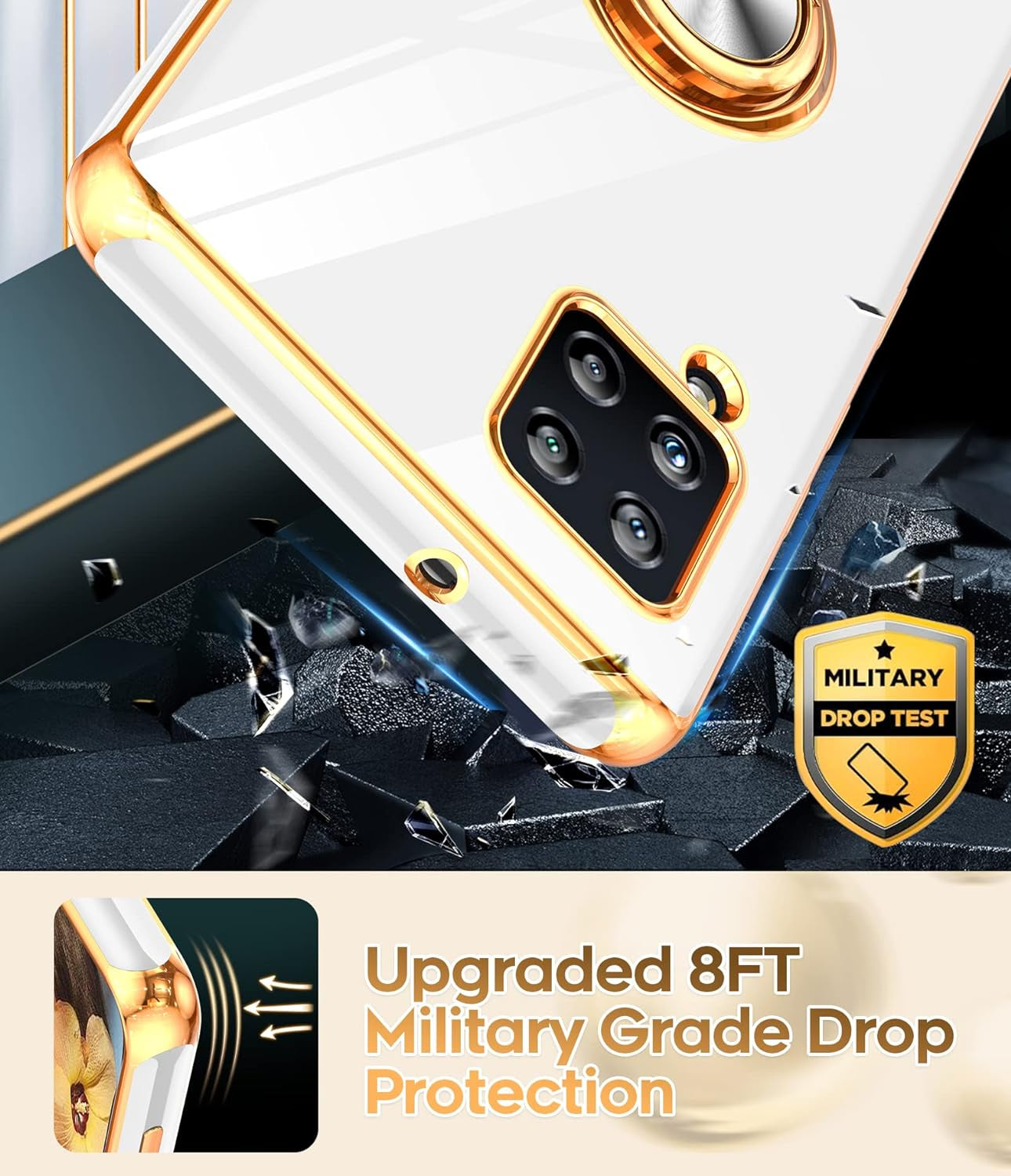 Leyi for Samsung Galaxy A42 5G Case with Tempered Glass Screen Protector [2 Pack] 360° Rotatable Ring Holder Magnetic Kickstand, Plating Rose Gold Edge Protective Case, White  LeYi   