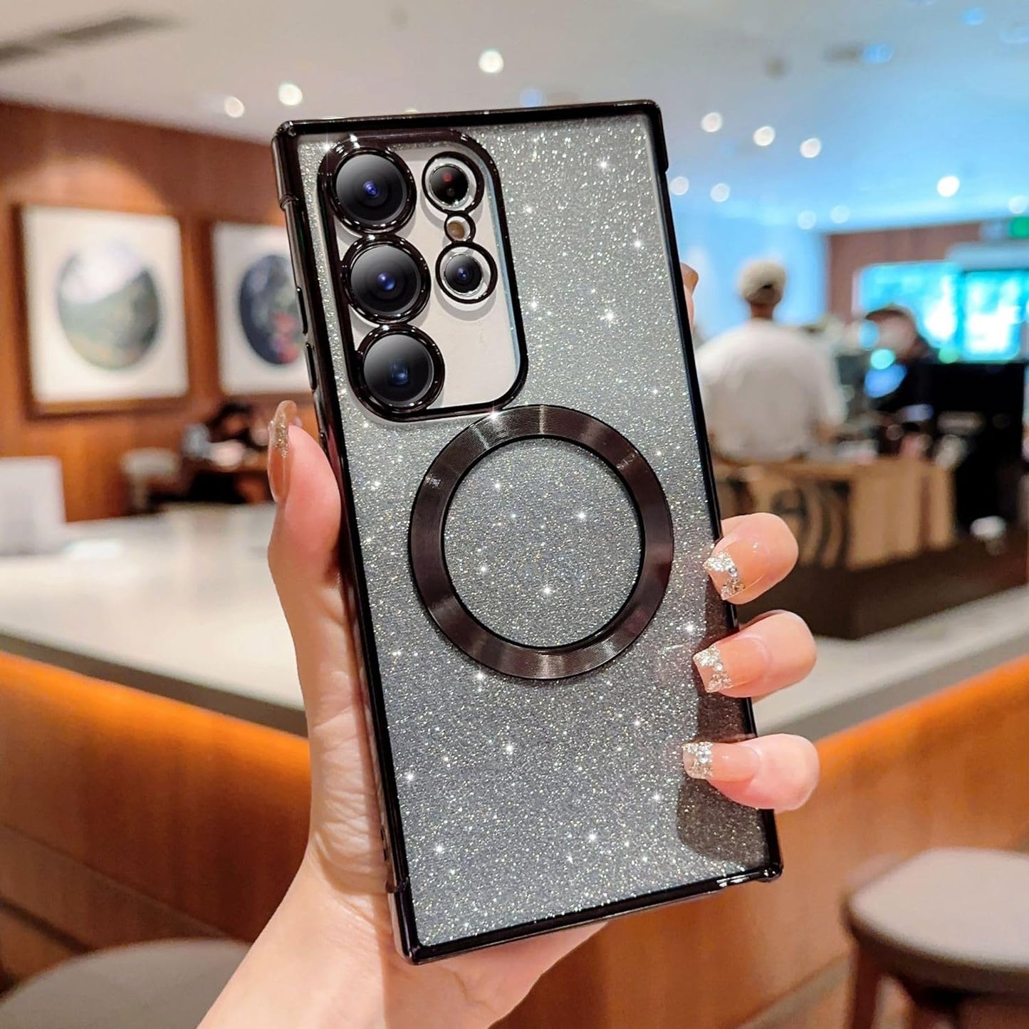 Eiyikof for Samsung Galaxy S22 Ultra Magnetic Glitter Case,Luxury Full Protection Glitter Bling Case with Camera Lens Protector Anti-Scratch Shockproof Soft Back Cover for Girls Women-Purple  Eiyikof   