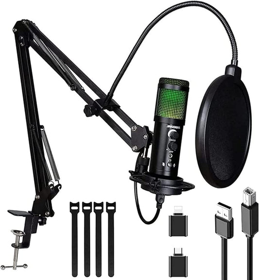 Riworal USB Microphone Gaming Microphone with Adjustable Boom Arm RGB Condenser Mic Kit Plug & Play Studio Recording Microphone for Smartphone Laptop Ps4 Ps5  Riworal   
