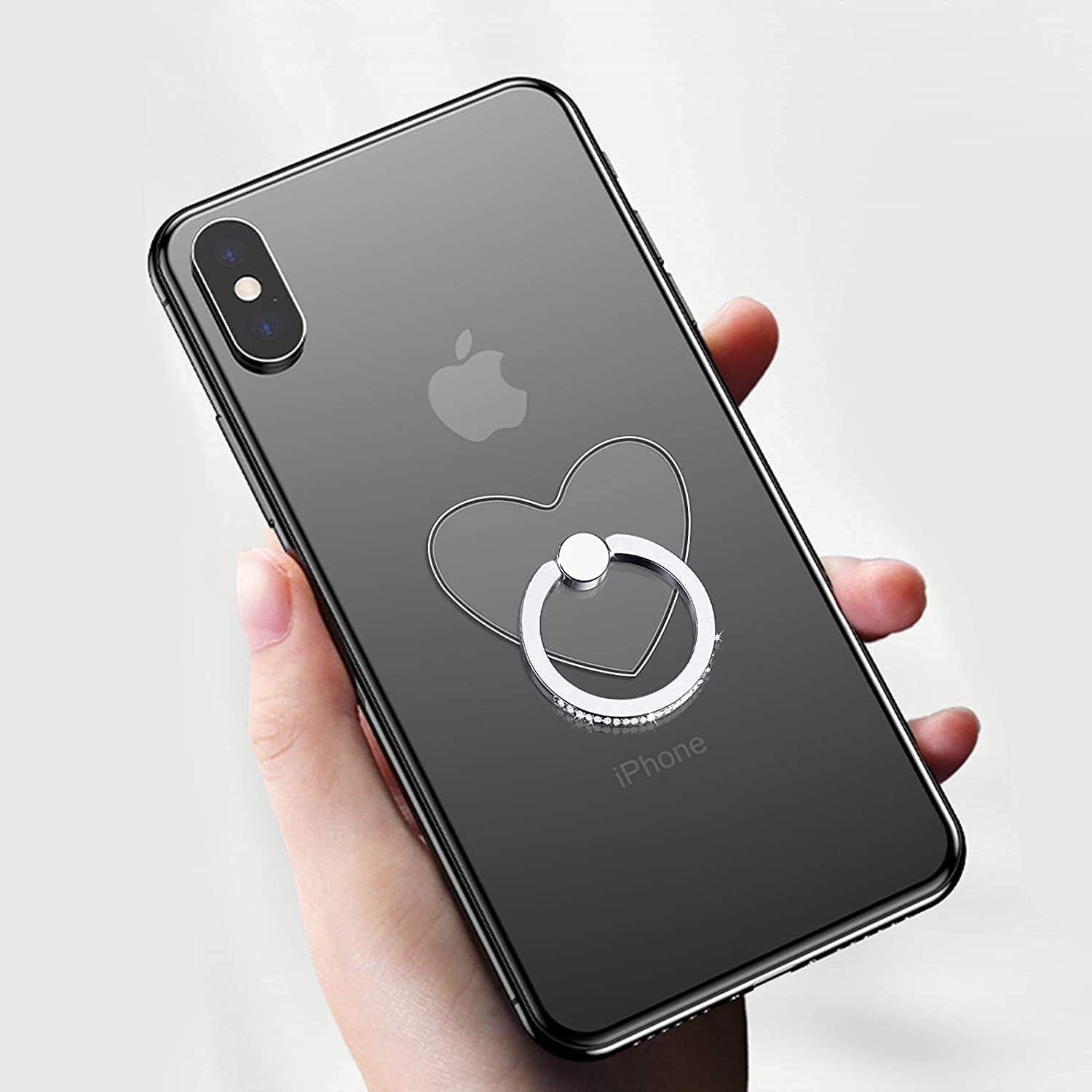 Emzrivo Cell Phone Ring Holder Stand, Transparent Phone Ring Holder Finger Kickstand 360° Rotation Phone Ring Finger Grip Compatible with All Smartphones(Heart-Silver)  emzrivo   