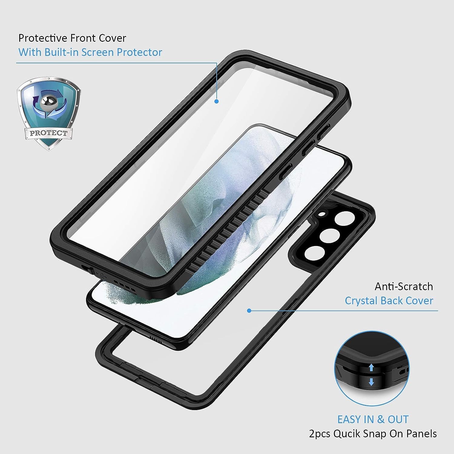 Lanhiem Samsung Galaxy S21+ plus Case, IP68 Waterproof Dustproof Shockproof Case with Built-In Screen Protector, Full Body Heavy Duty Protective Cover for Galaxy S21 plus 5G 6.7 Inch, Black  Lanhiem   