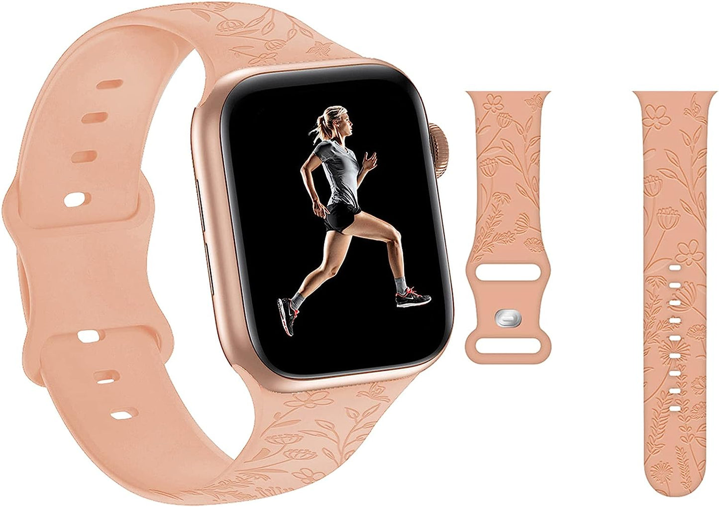 Engraved Pineapple Watch Bands Compatible with Apple Watch 42Mm 44Mm 45Mm, Men Girls Women Laser Printed Soft Silicone Sports Wristband Strap Replacement for Iwatch SE & Series 7/6/5/4/3/2/1 (Green)  Hi-Yoohere Apricot Pink Floral 38mm/40mm/41mm 