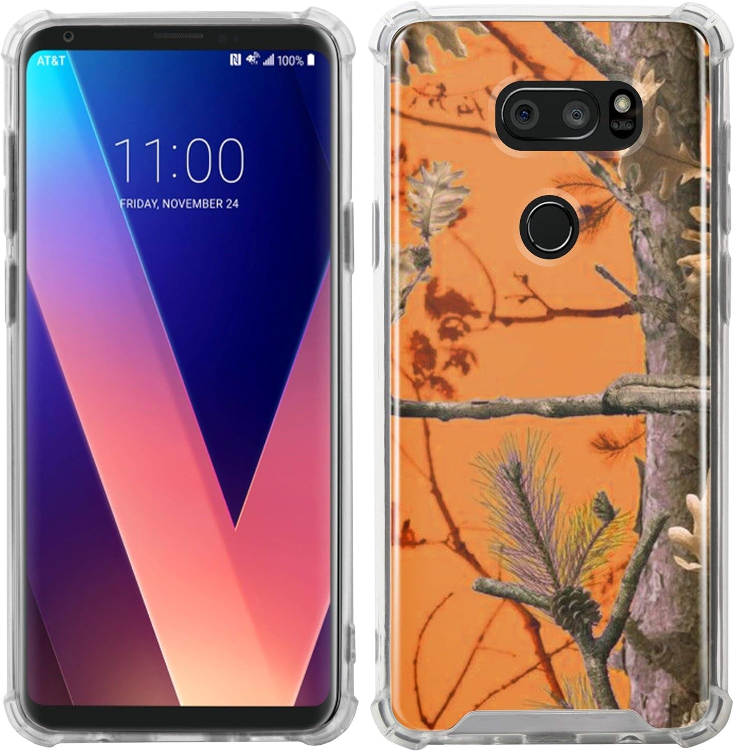 Casesondeck Crystal Case Compatible with [LG V30S Thinq and LG V30] Transparent Clear TPU Frame Shock Resistan Slim Fit Thin (Orange Tree Camo)  CasesonDeck   