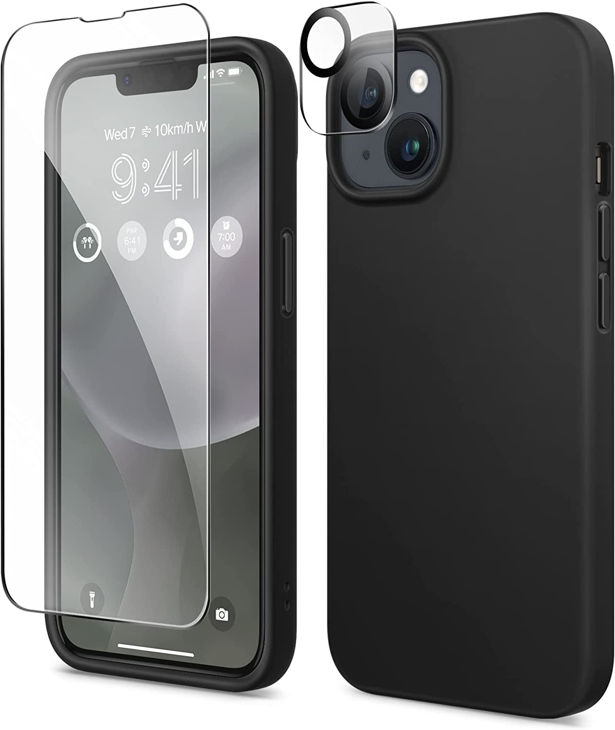 GONEZ for Iphone 14 Case Silicone, with Screen Protector + Camera Lens Protector, [Soft Anti-Scratch Microfiber Lining], Slim Liquid Silicone Shockproof Protective Phone Cover 6.1 Inch, Stone  GONEZ Black  