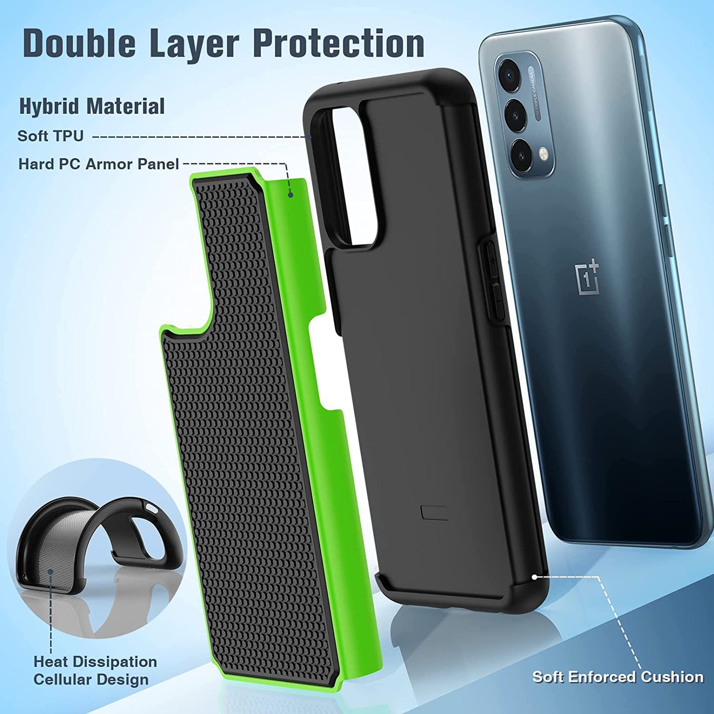 JXVM for Oneplus Nord N200 5G Case: Dual Layer Protective Heavy Duty Cell Phone Cover Shockproof Rugged with Non Slip Textured Back - Military Protection Bumper - 6.49Inch (Black Green)  binghexin   