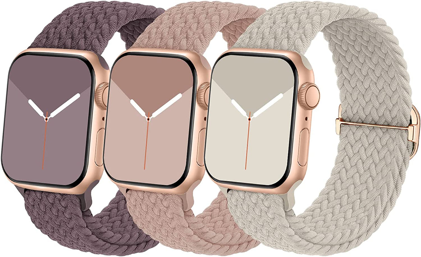 Braided Solo Loop Compatible with Apple Watch Band 38Mm 40Mm 41Mm 42Mm 44Mm 45Mm 49Mm for Women Men, Nylon Elastic Straps Wristbands for Iwatch Series Ultra SE 8 7 6 5 4 3 2 1  Suitisbest DarkPink/Starlight/Smoke Violet 42/44/45mm 