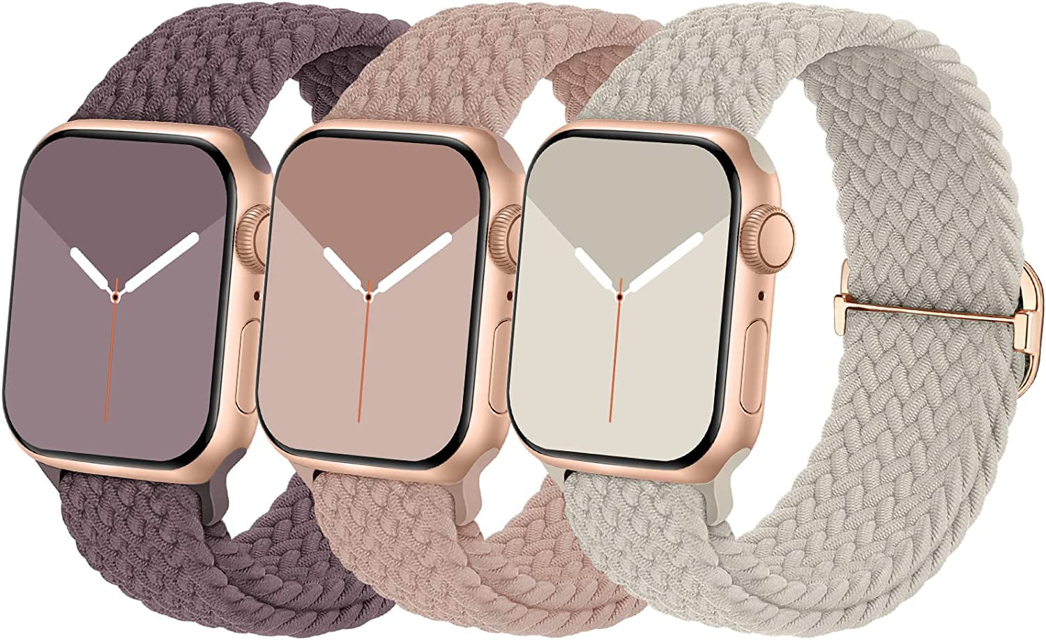 Braided Solo Loop Compatible with Apple Watch Band 38Mm 40Mm 41Mm 42Mm 44Mm 45Mm 49Mm for Women Men, Nylon Elastic Straps Wristbands for Iwatch Series Ultra SE 8 7 6 5 4 3 2 1  Suitisbest DarkPink/Starlight/Smoke Violet 42/44/45mm 