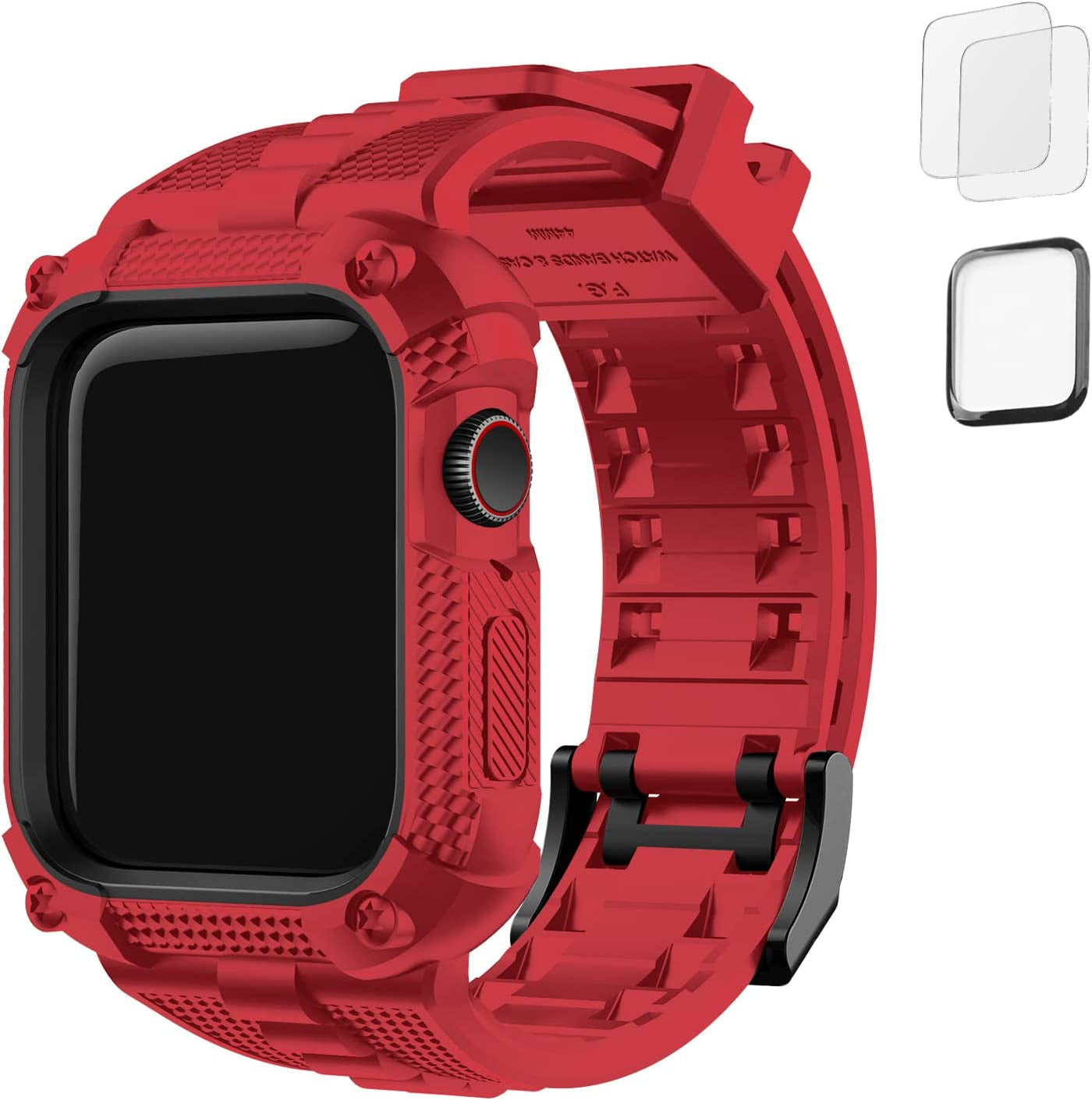 Fullmosa Watch Band Compatible Rugged Apple Watch Band Ultra 49Mm with Bumper Case & Screen Protector for Men Women, Black  Fullmosa Red 44mm 
