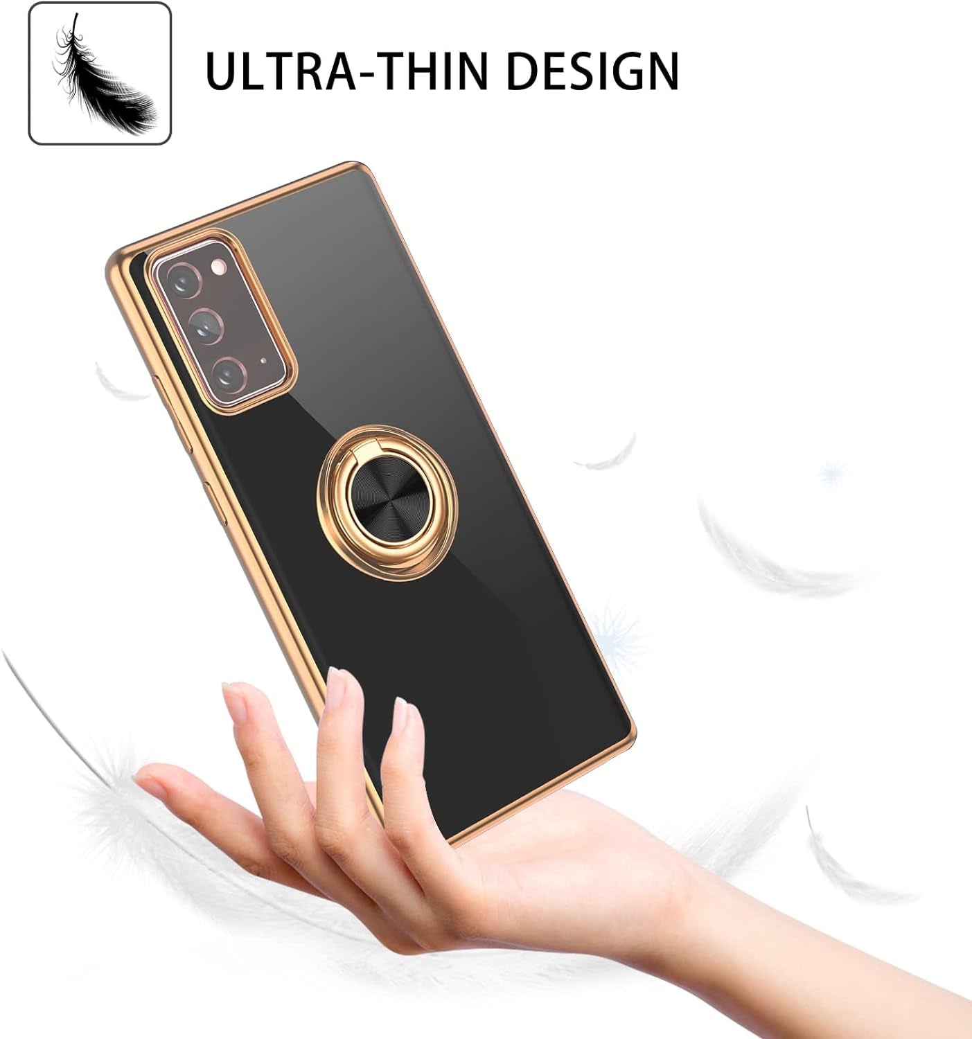 DUEDUE for Samsung Galaxy Note 20 Case with Ring Holder Kickstand 360 Degree Rotation Magnetic Car Finger Soft TPU Slim Cover Shockproof Protective Phone Case for Samsung Note 20 6.7", Black  DUEDUE   