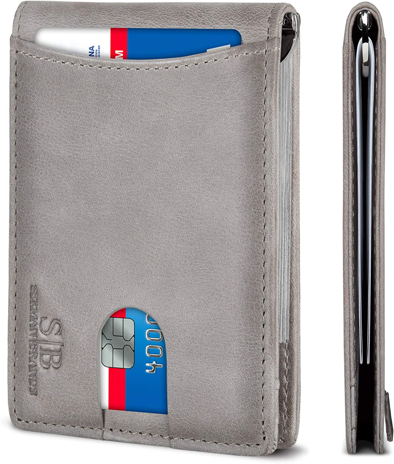 SERMAN BRANDS RFID Blocking Slim Bifold Genuine Leather Minimalist Front Pocket Wallets for Men with Money Clip Thin Mens  SERMAN BRANDS Slate Gray 1.0  