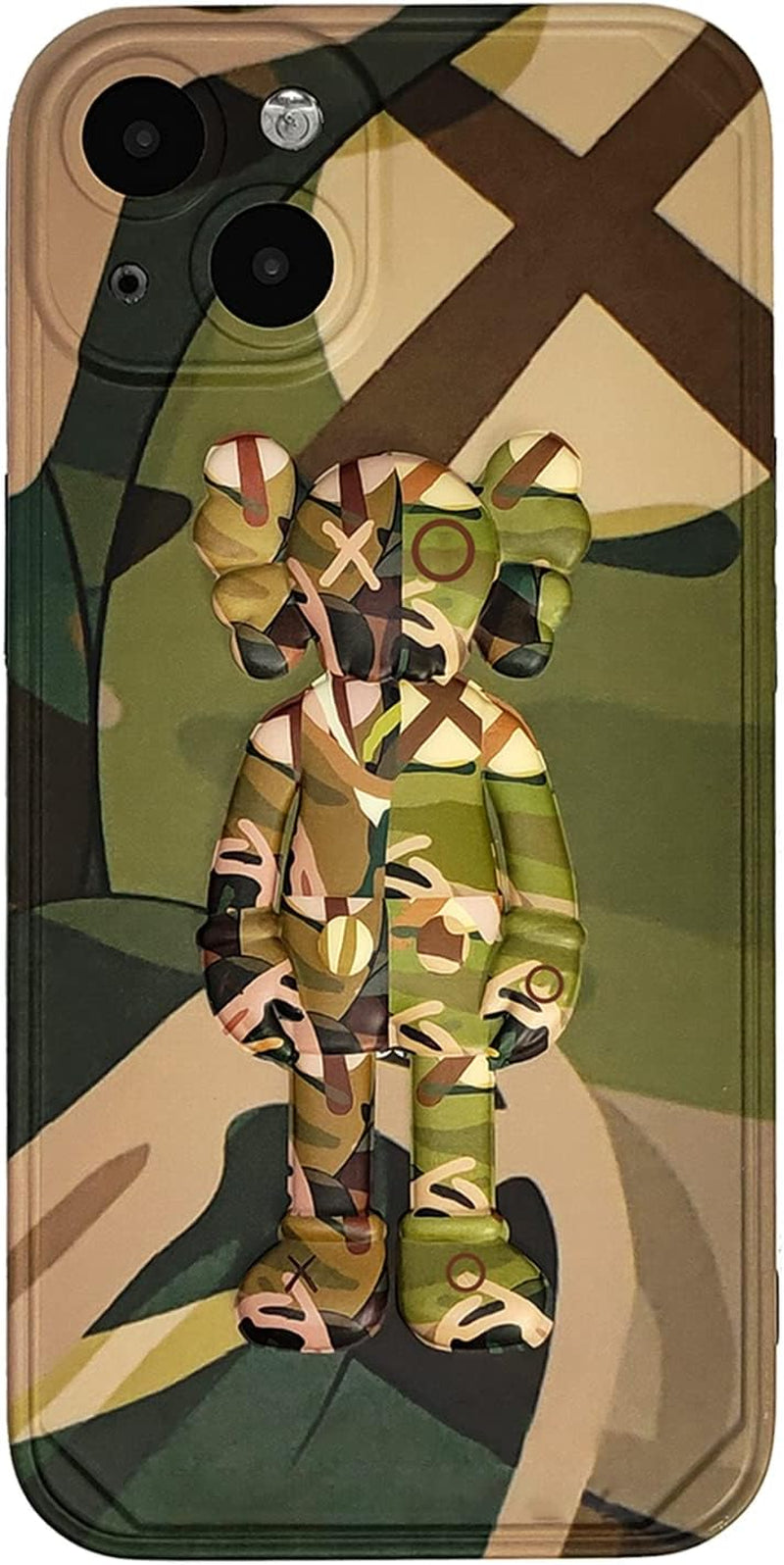 DOWINTIGER Iphone 14 plus Case Graffiti Street Fashion for Boys Kids Teens, Cartoon Hip Hop Anime Character Shockproof TPU and IMD Protection Designer Case for Iphone 14 Plus  DOWINTIGER Camo Green Bear Iphone 14 Plus 