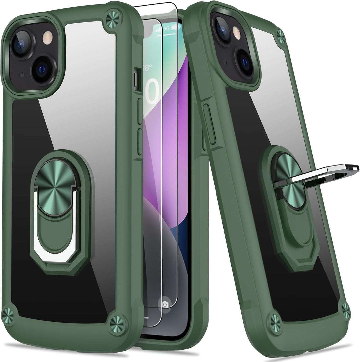 AUPAI Iphone 14 plus Case with Screen Protector,Iphone 14 plus Cover Crystal Clear Anti-Yellow Heavy Duty Acrylic Protective Phone Case with Magnetic Kickstand for Apple Iphone 14 Plus,Green  AUPAI   