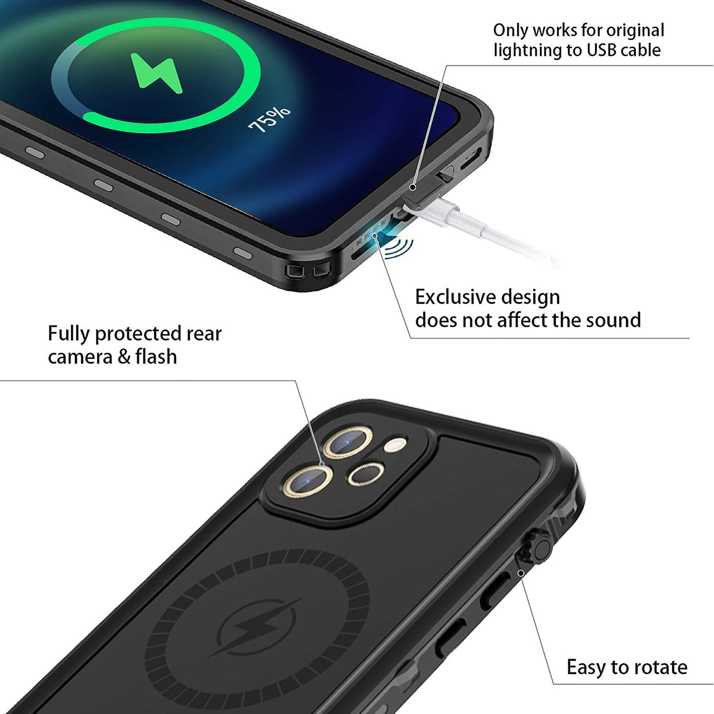 Aicase for Iphone 12 Pro Waterproof Case Compatible with Magsafe, Built-In Screen Protector and Kickstand, 38-Magnets IP68 Certified Full Body Shockproof Drop Protection Underwater Protective Cover  AICase   