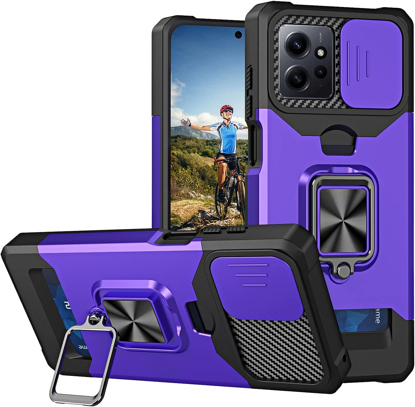 Ysnzaq for Xiaomi Redmi Note 12 4G Case with Card Holder and Sliding Camera (Not 5G), Military Grade Shockproof Protective Phone Cover for Xiaomi Redmi Note 12 4G YHZH Black  Ysnzaq Purple  