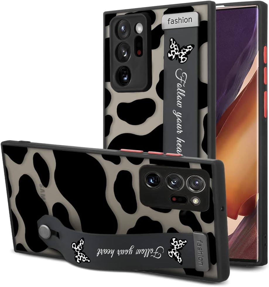 AIGOMARA Compatible Samsung Galaxy Note 20 Ultra Case with Strap Clear Case Cow Print Butterflies Shockproof Protection Soft TPU and Hard PC Back Anti-Scratch Slim Cover for Note 20 Ultra  AIGOMARA   