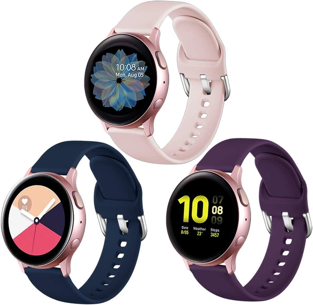 Lerobo Bands Compatible with Samsung Galaxy Watch Active/Active 2 44Mm 40Mm/Galaxy Watch 3 41Mm/Galaxy Watch 42Mm, 20Mm Soft Silicone Sport Strap Replacement Bands,3 Pack,Large,Black Navy Blue Gray  Lerobo Purple/Navy Blue/Pink Sand Large 