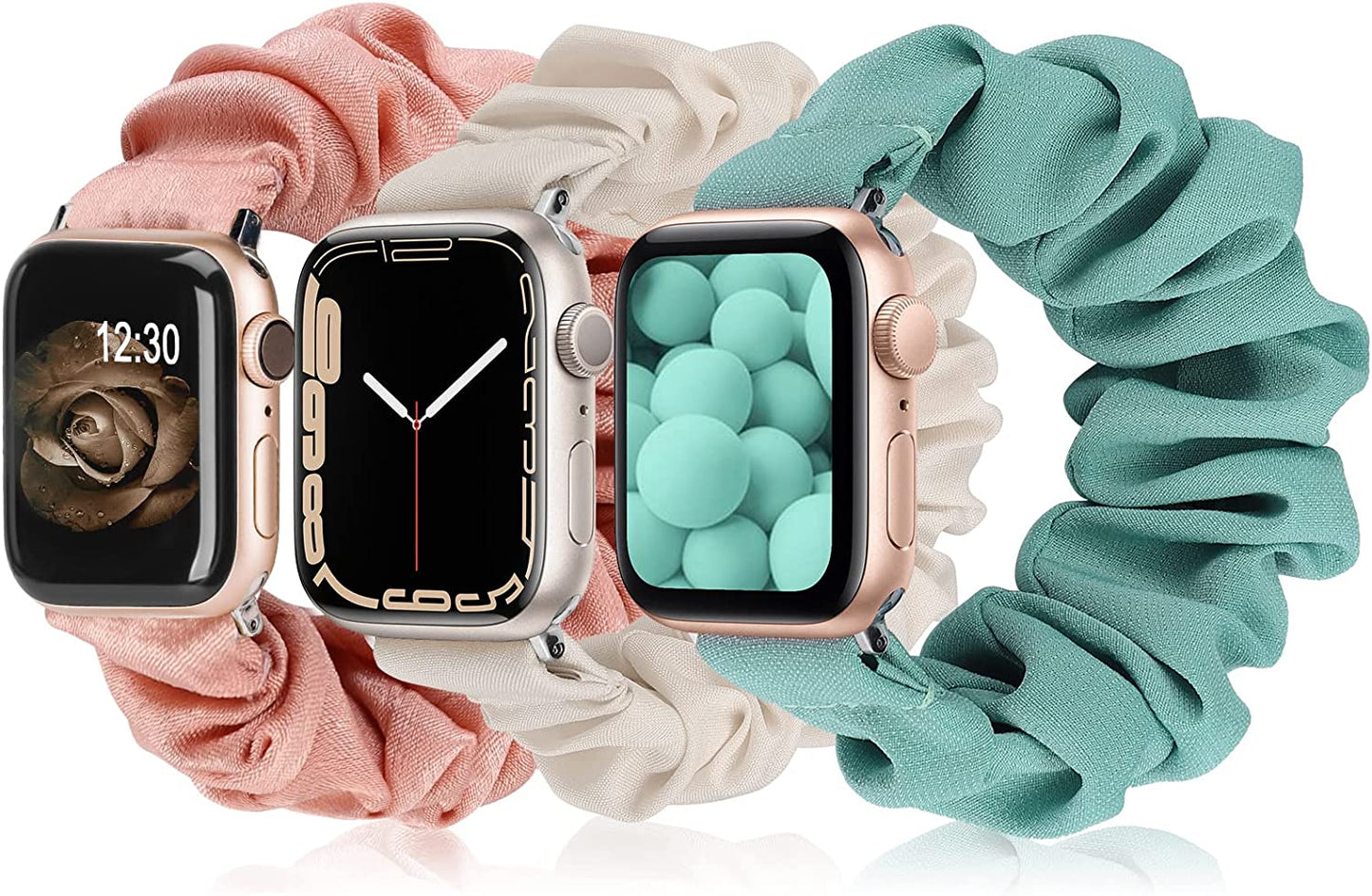 TOYOUTHS 3 Packs Compatible with Apple Watch Band Scrunchies 49Mm(Ultra)/45Mm/44Mm/42Mm Cloth Soft Pattern Printed Fabric Bracelet Women Iwatch Elastic Scrunchy Band Series SE 8 7 6 5 4 3 2 1 S/M  TOYOUTHS Green/Pink/Starlight 41/40/38mm M/L(6.0" - 6.9" Wrist) 