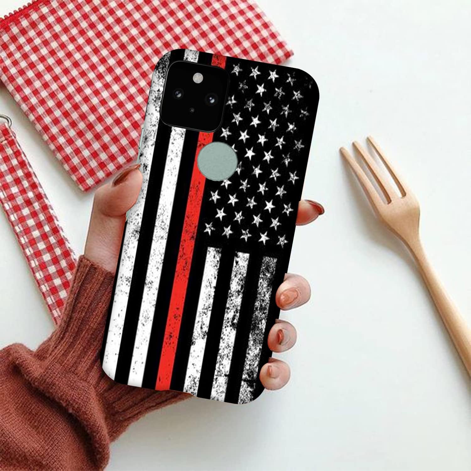 Glisten Google Pixel 4A 5G Case, Pixel 5 XL Case - Thin Red Line Design Printed Slim & Sleek Cute Plastic Hard Snap on Protective Designer Back Case/Cover for Pixel 4A 5G (6.2"). [Not for 4G]  Glisten   