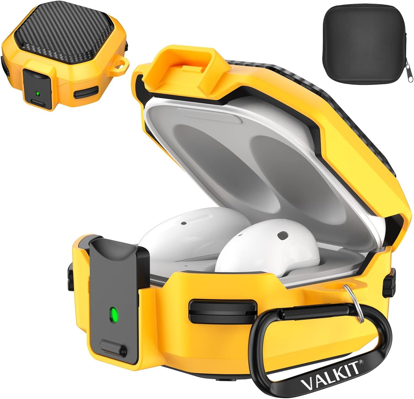 Valkit Compatible Galaxy Buds 2 Pro/Galaxy Buds 2/Galaxy Buds Pro/Buds Live Case with Lock, Full Body Protective Case for Men Women Shockproof Skin Cover for Samsung Earbuds with Keychain,Blue  VKT Carbon Fiber Yellow  