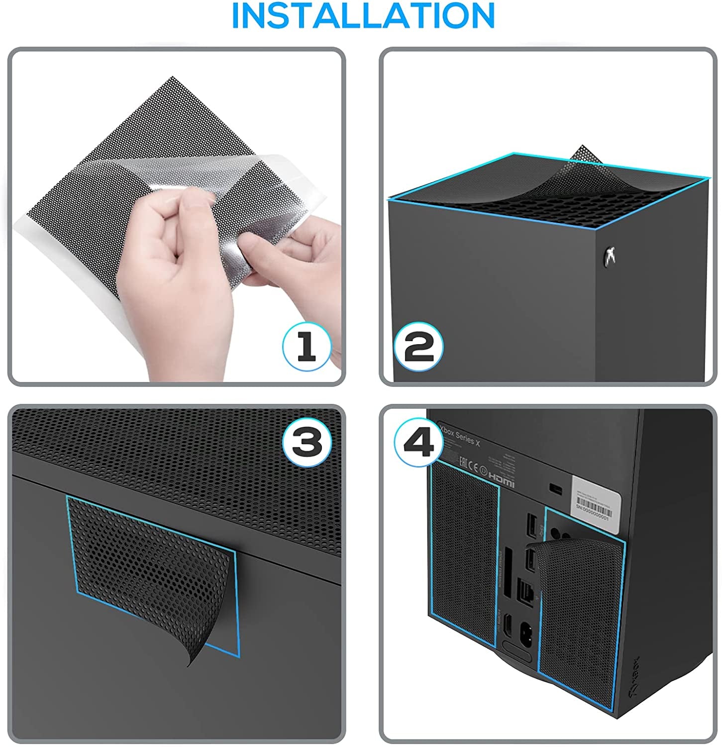 Vertical Cooling Stand for Xbox Series X with 2 Pack Dust Filter Cover and Rubber Dust Plugs and Joystick Thumb Grips  YUANHOT   