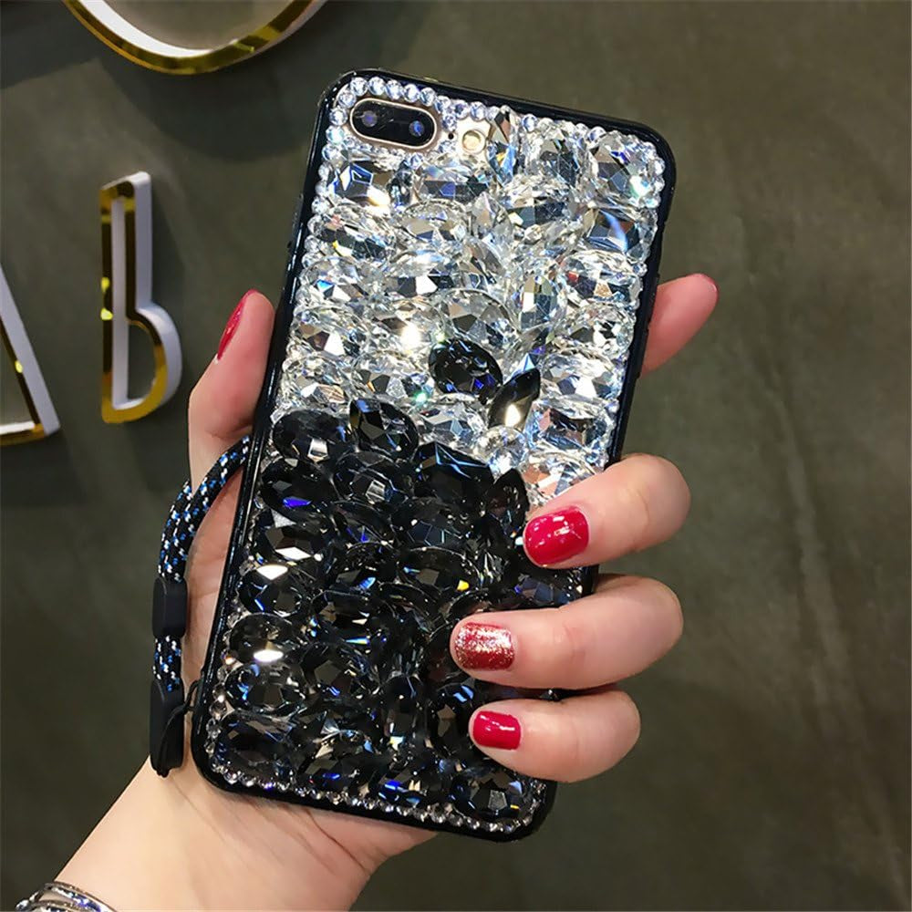 Case for LG G6,Luxury 3D Handmade Sparkle Stunning Stones Crystal Rhinestone Bling Full Diamond Gemstone Glitter Case for LG G6(A Full Black)  RB-CASE B Diamond-White/Black  