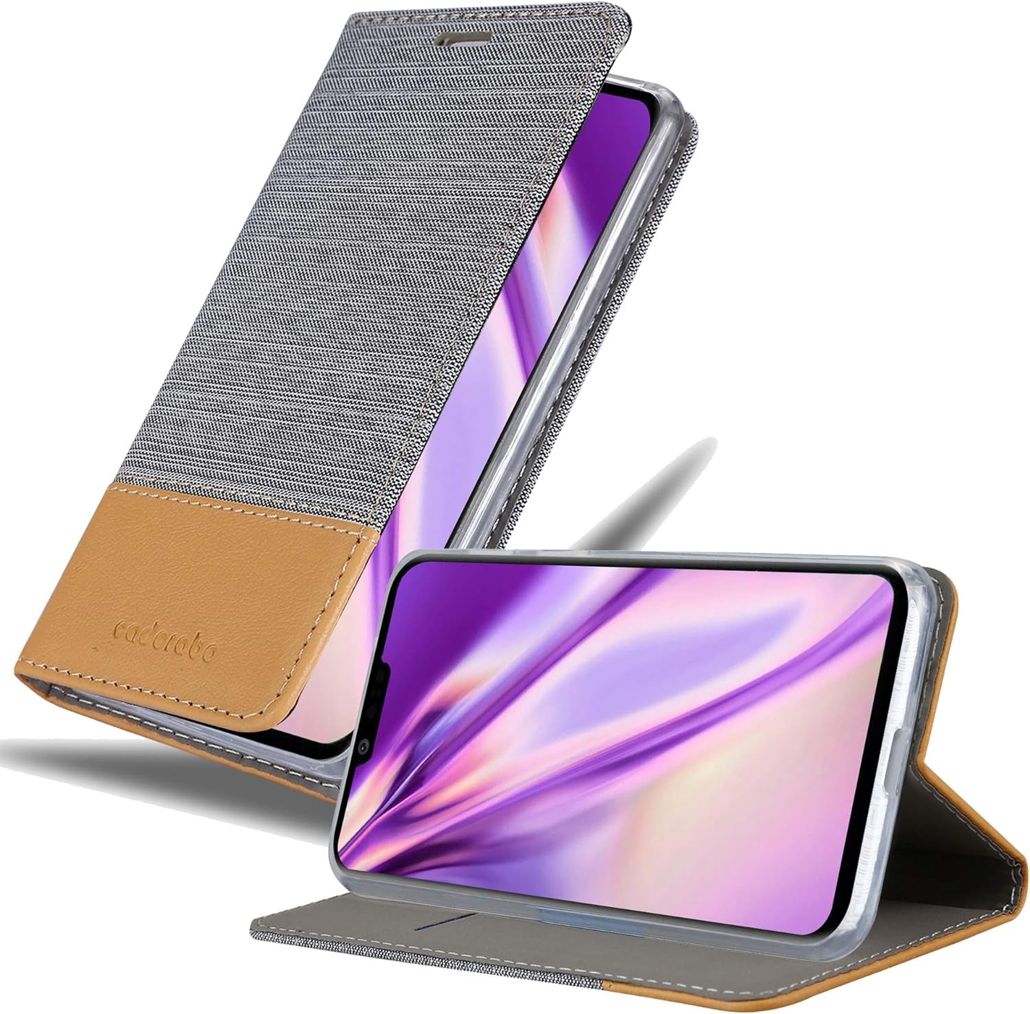 Cadorabo Book Case Compatible with LG G8 in Dark Blue Black - with Magnetic Closure, Stand Function and Card Slot - Wallet Etui Cover Pouch PU Leather Flip  Cadorabo Light Grey Brown  