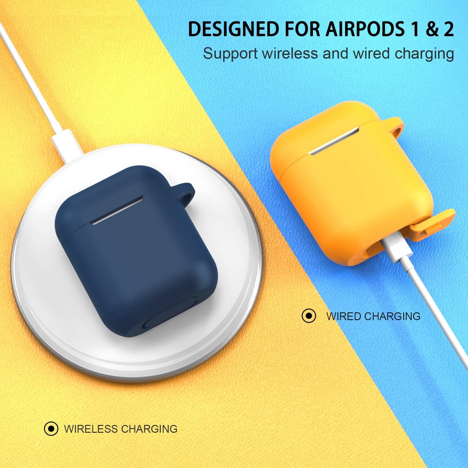 ATUAT Airpods Case Cover, Full Protective Silicone Skin Dust-Proof Designed for Apple Airpods 1St 2Nd Generation with Keychain, Front LED Visible, Midnight Blue  ATUAT   