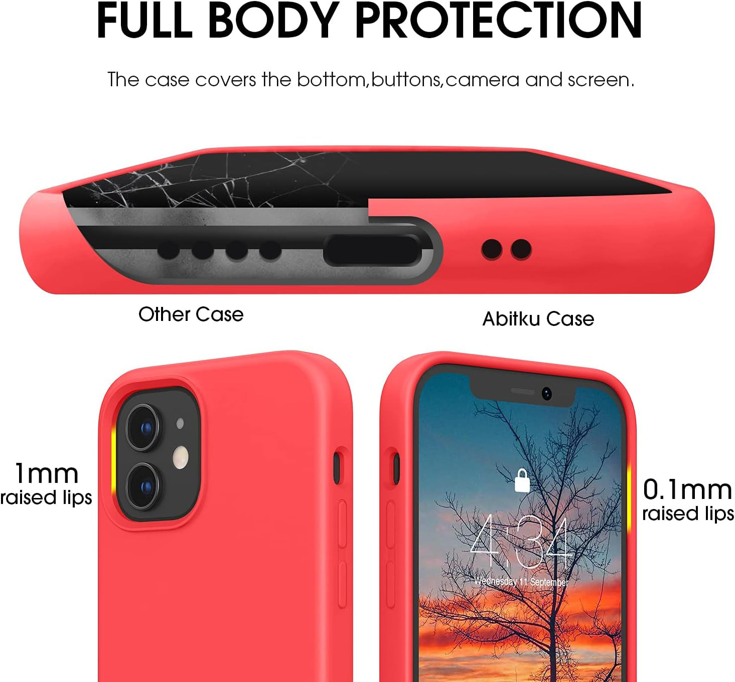 ABITKU Compatible with Iphone 12 Mini Case, [Silky Series] Slim Liquid Silicone Full Body Protection Shockproof Cover 5.4 Inch, Red Coral  abitku   
